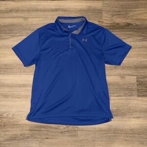 Under Armour Mens XL Blue Performance Polo Shirt Loose Fit Short Sleeve Golf